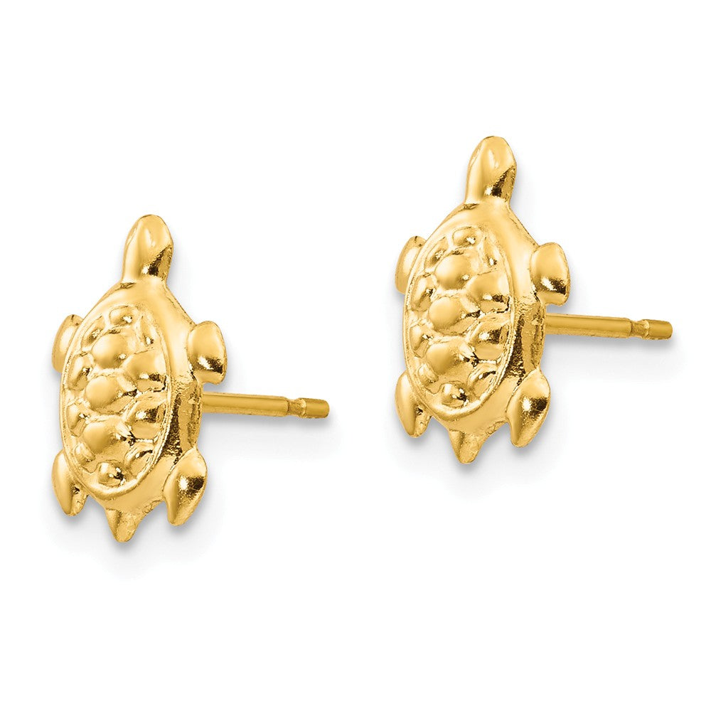 Alternate view of the Kids Turtle Post Earrings in 14k Yellow Gold by The Black Bow Jewelry Co.