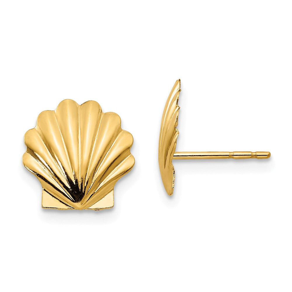 10mm Scalloped Seashell Post Earrings in 14k Yellow Gold, Item E10440 by The Black Bow Jewelry Co.
