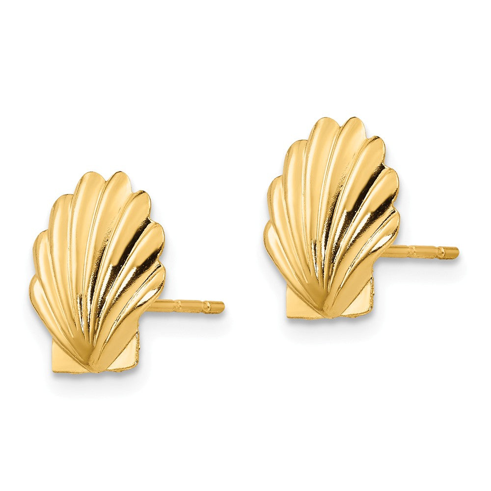 Alternate view of the 10mm Scalloped Seashell Post Earrings in 14k Yellow Gold by The Black Bow Jewelry Co.