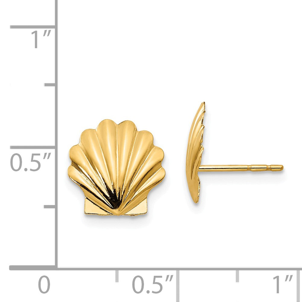 Alternate view of the 10mm Scalloped Seashell Post Earrings in 14k Yellow Gold by The Black Bow Jewelry Co.