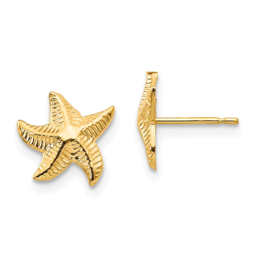 Kids 9mm 14k Yellow Gold Textured Starfish Post Earrings, Item E10443 by The Black Bow Jewelry Co.