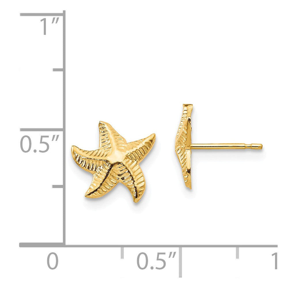 Alternate view of the Kids 9mm 14k Yellow Gold Textured Starfish Post Earrings by The Black Bow Jewelry Co.