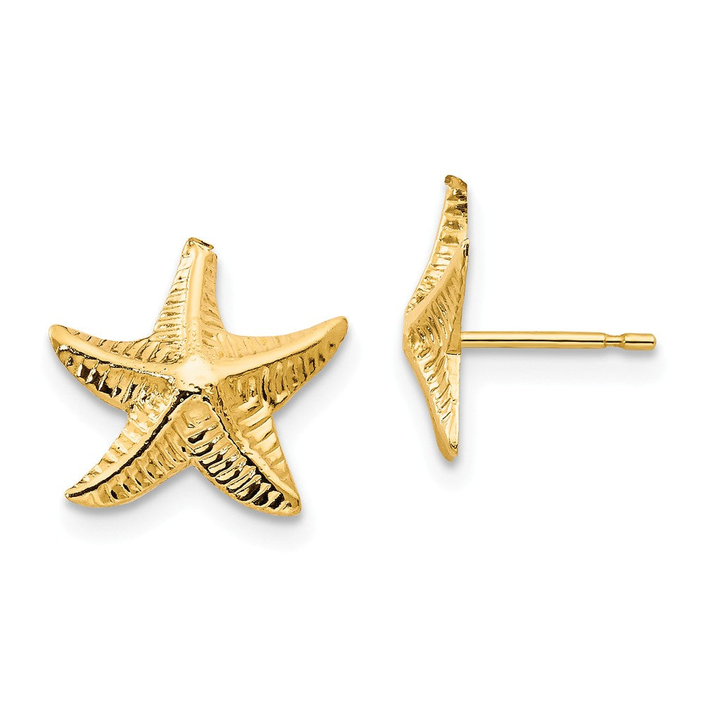 14k Yellow Gold 11mm Textured Starfish Post Earrings, Item E10444 by The Black Bow Jewelry Co.
