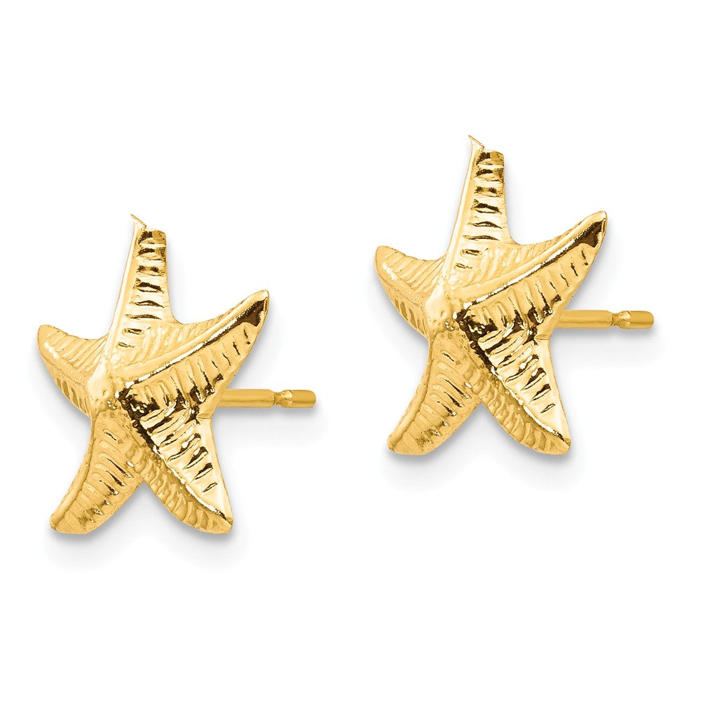 Alternate view of the 14k Yellow Gold 11mm Textured Starfish Post Earrings by The Black Bow Jewelry Co.
