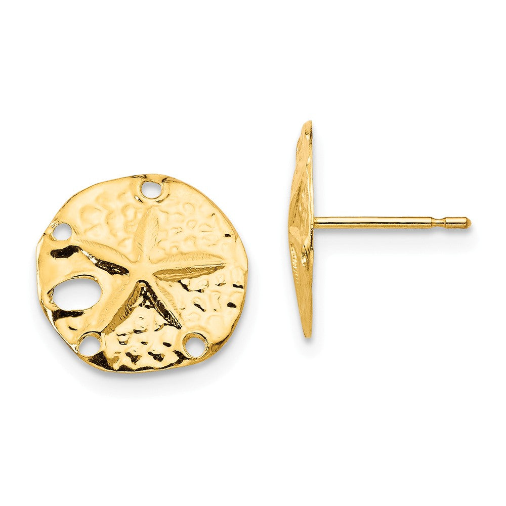 11mm Sand Dollar Post Earrings in 14k Yellow Gold, Item E10446 by The Black Bow Jewelry Co.