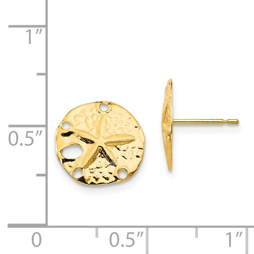 Alternate view of the 11mm Sand Dollar Post Earrings in 14k Yellow Gold by The Black Bow Jewelry Co.