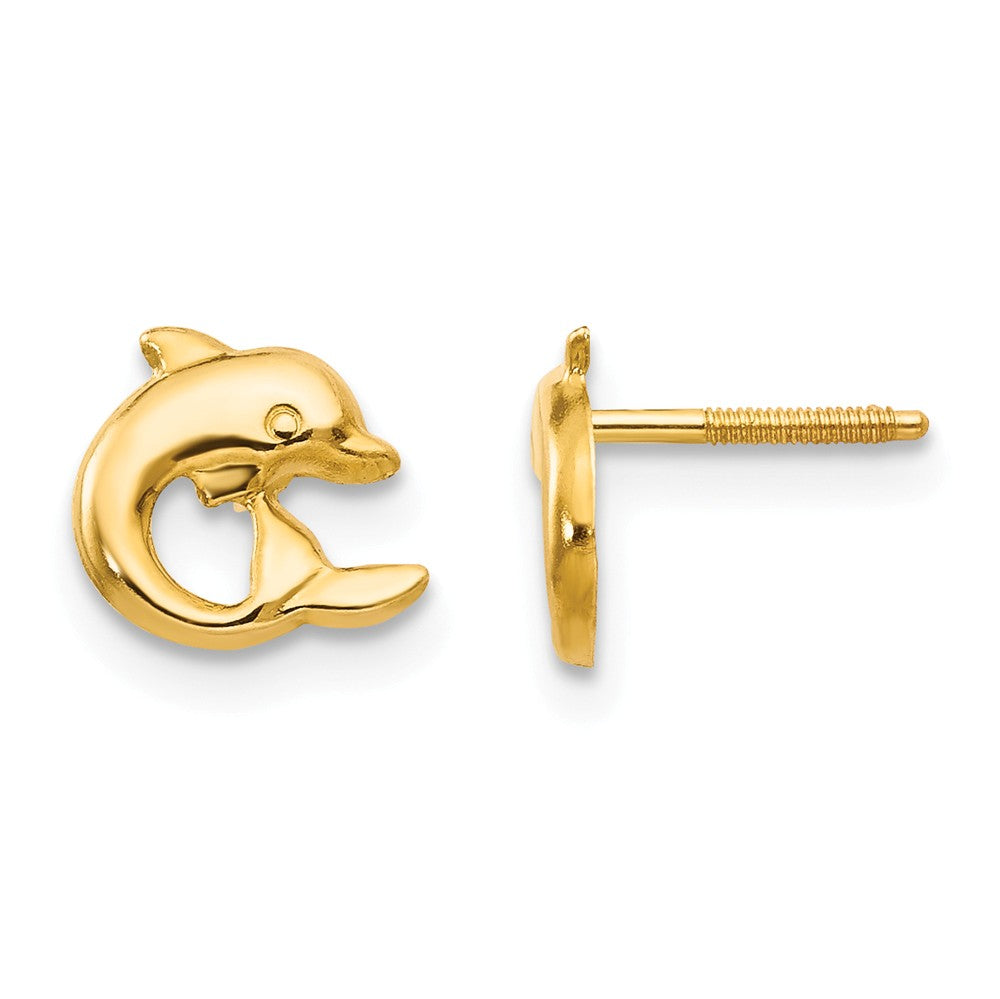 Kids 7mm Dolphin Screw Back Post Earrings in 14k Yellow Gold, Item E10447 by The Black Bow Jewelry Co.