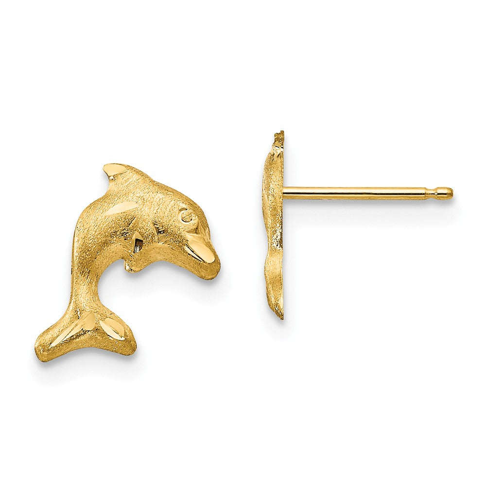 Kids Satin and Diamond-Cut Dolphin Post Earrings in 14k Yellow Gold, Item E10450 by The Black Bow Jewelry Co.
