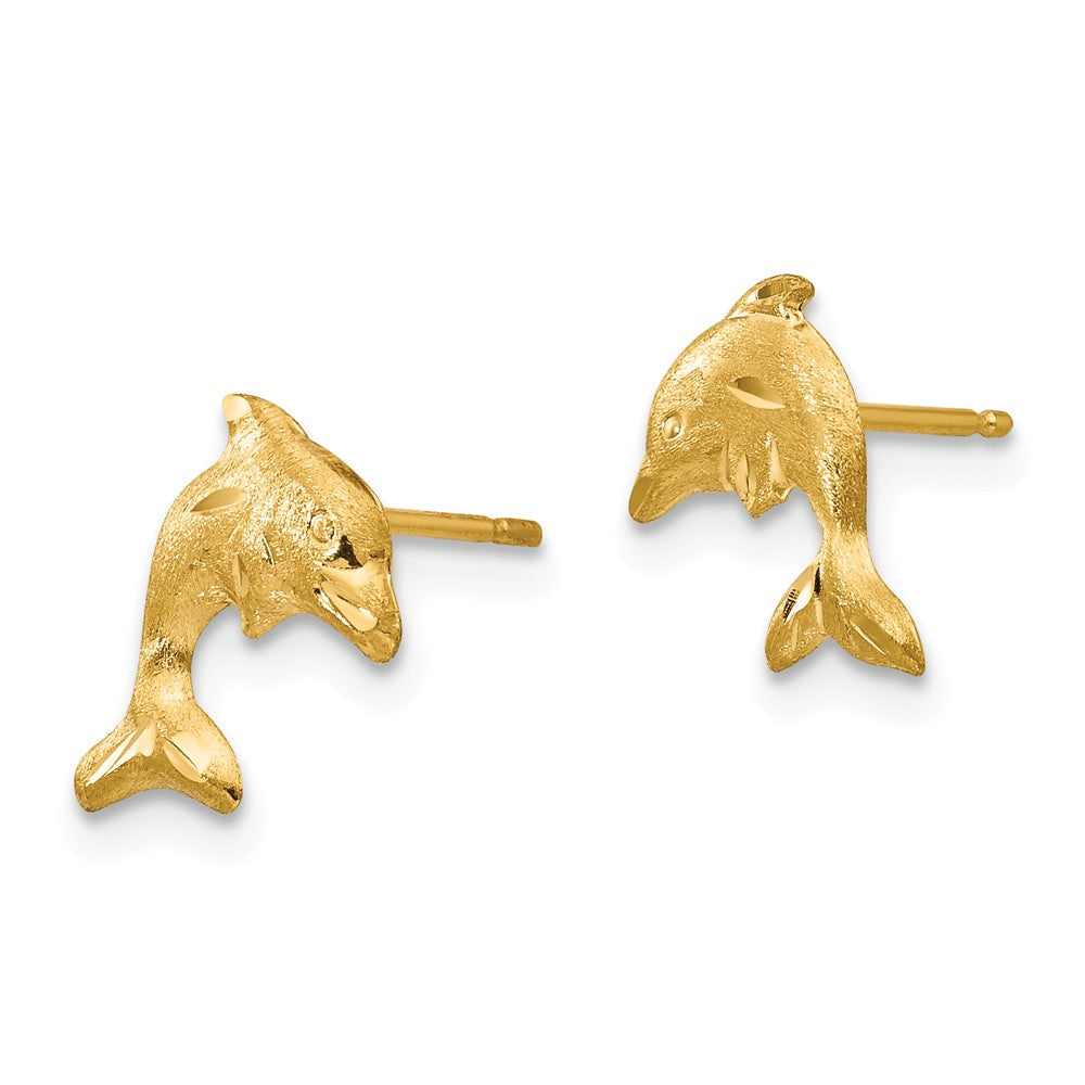 Alternate view of the Kids Satin and Diamond-Cut Dolphin Post Earrings in 14k Yellow Gold by The Black Bow Jewelry Co.