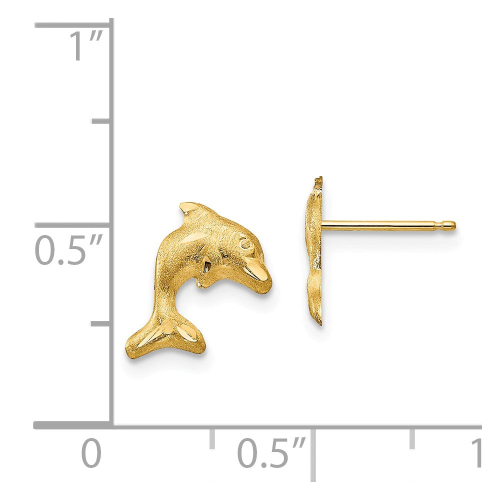 Alternate view of the Kids Satin and Diamond-Cut Dolphin Post Earrings in 14k Yellow Gold by The Black Bow Jewelry Co.