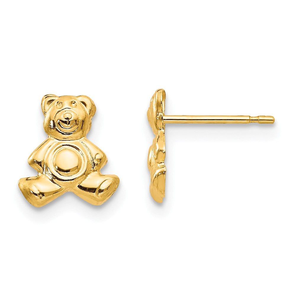 Kids Small Teddy Bear Post Earrings in 14k Yellow Gold, Item E10458 by The Black Bow Jewelry Co.