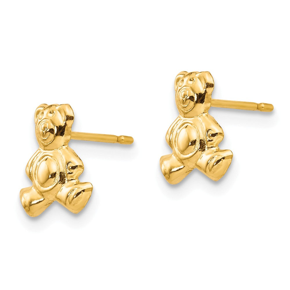 Alternate view of the Kids Small Teddy Bear Post Earrings in 14k Yellow Gold by The Black Bow Jewelry Co.