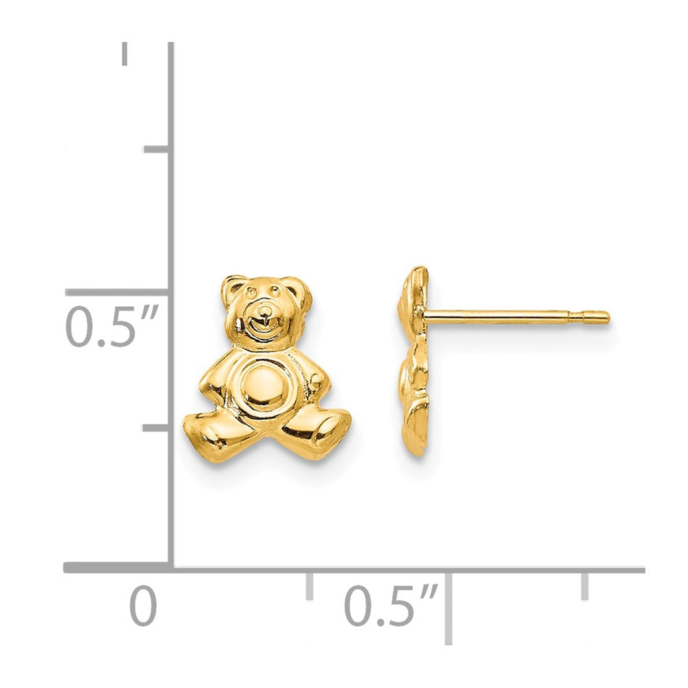Alternate view of the Kids Small Teddy Bear Post Earrings in 14k Yellow Gold by The Black Bow Jewelry Co.