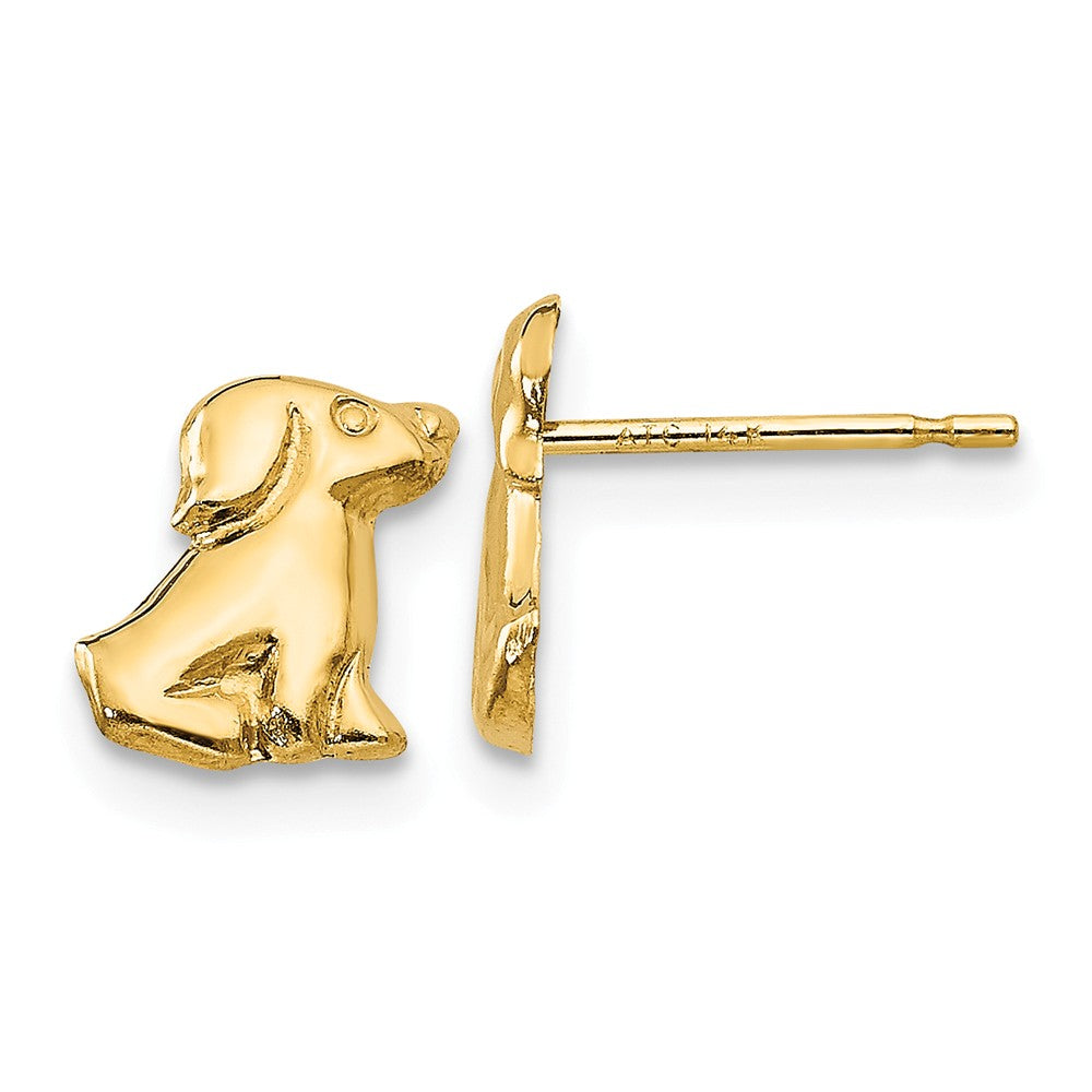 Kids Small Polished Puppy Earrings in 14k Yellow Gold, Item E10459 by The Black Bow Jewelry Co.
