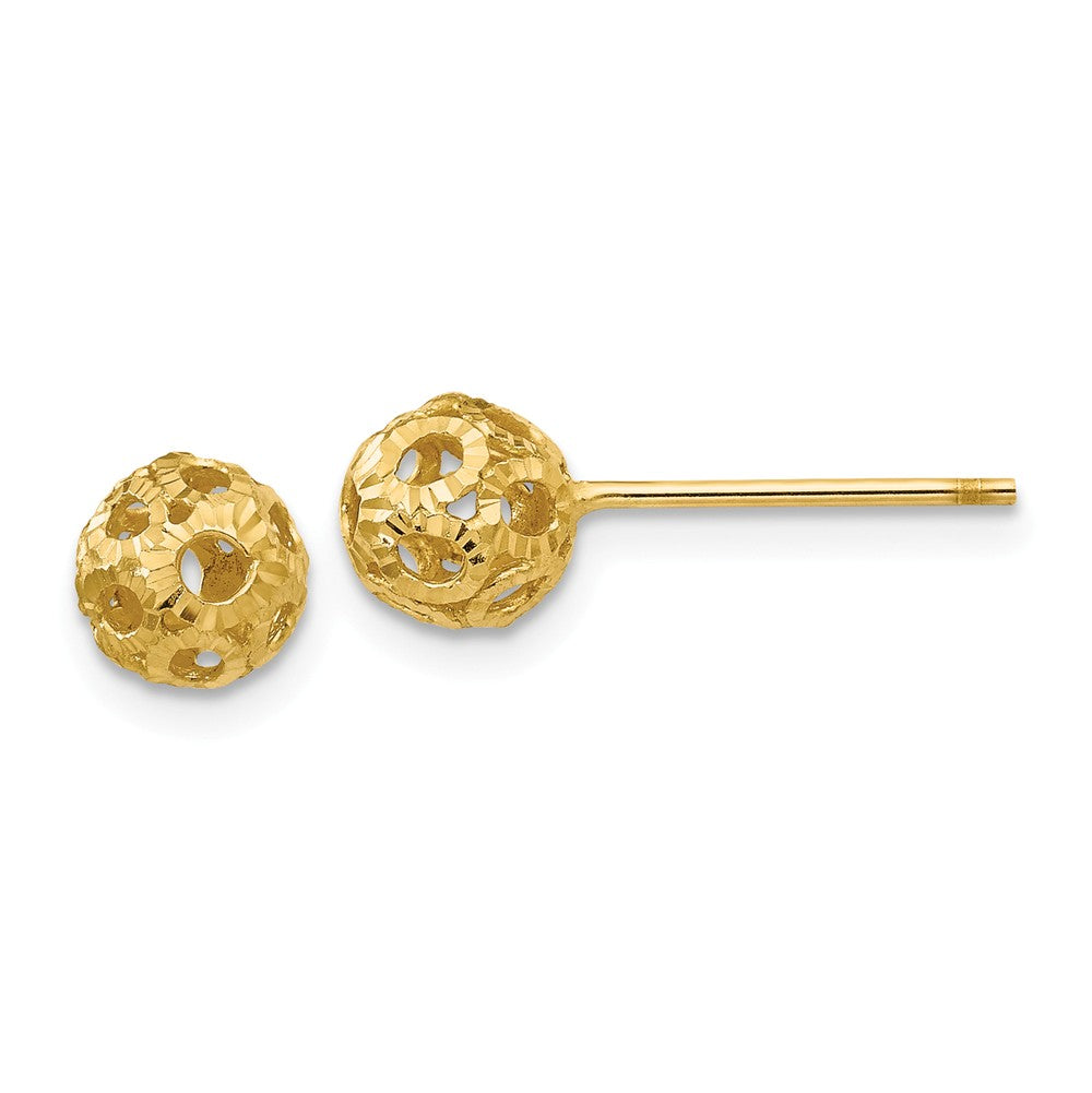 5mm Diamond Cut Open Ball Post Earrings in 14k Yellow Gold