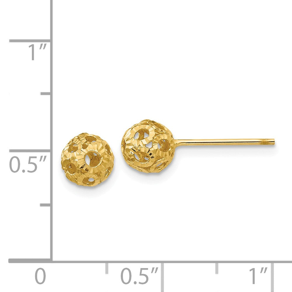 Alternate view of the 5mm Diamond Cut Open Ball Post Earrings in 14k Yellow Gold by The Black Bow Jewelry Co.