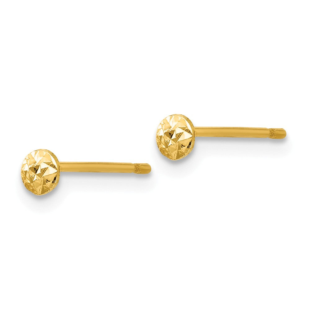 Alternate view of the 3mm Diamond Cut Puffed Circle Post Earrings in 14k Yellow Gold by The Black Bow Jewelry Co.