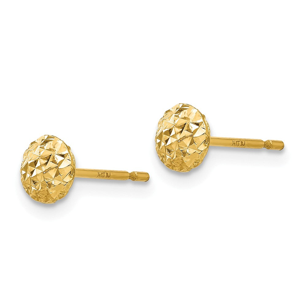 Alternate view of the 5mm Diamond Cut Puffed Circle Post Earrings in 14k Yellow Gold by The Black Bow Jewelry Co.