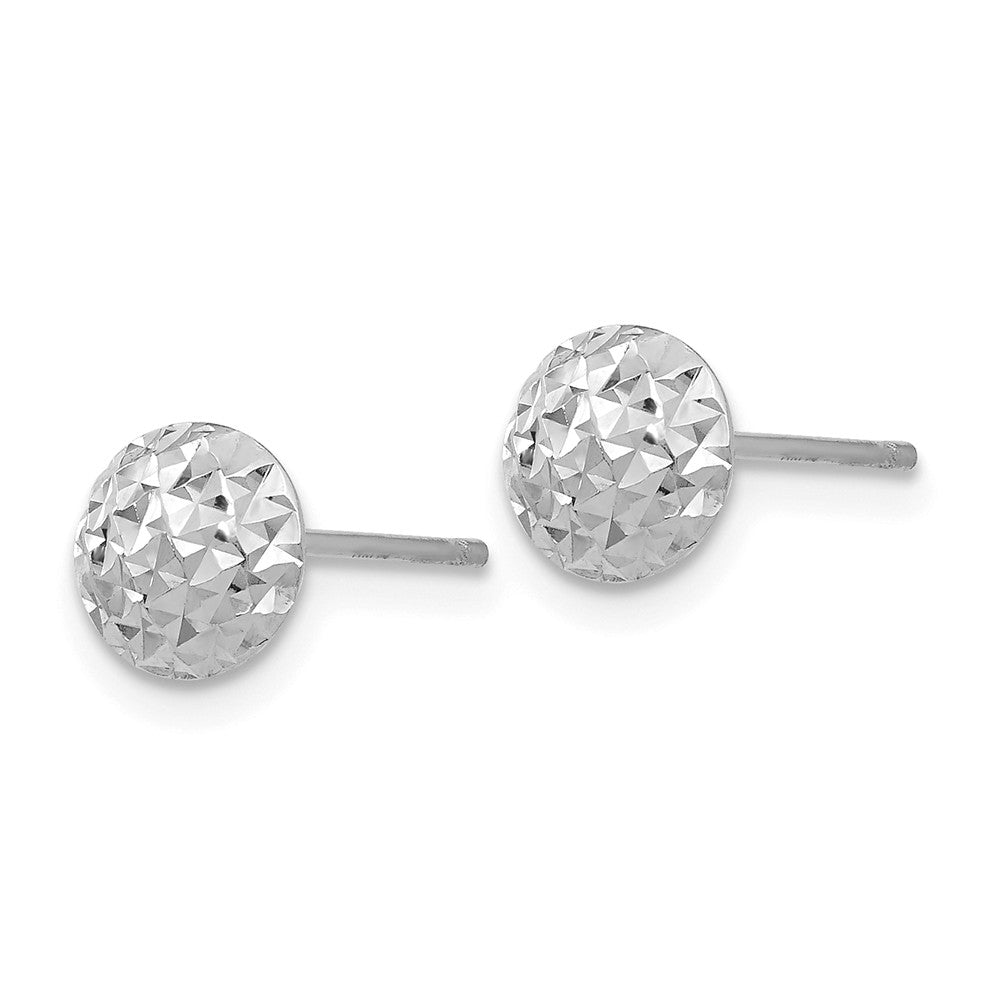 Alternate view of the 6mm Diamond Cut Puffed Circle Post Earrings in 14k White Gold by The Black Bow Jewelry Co.