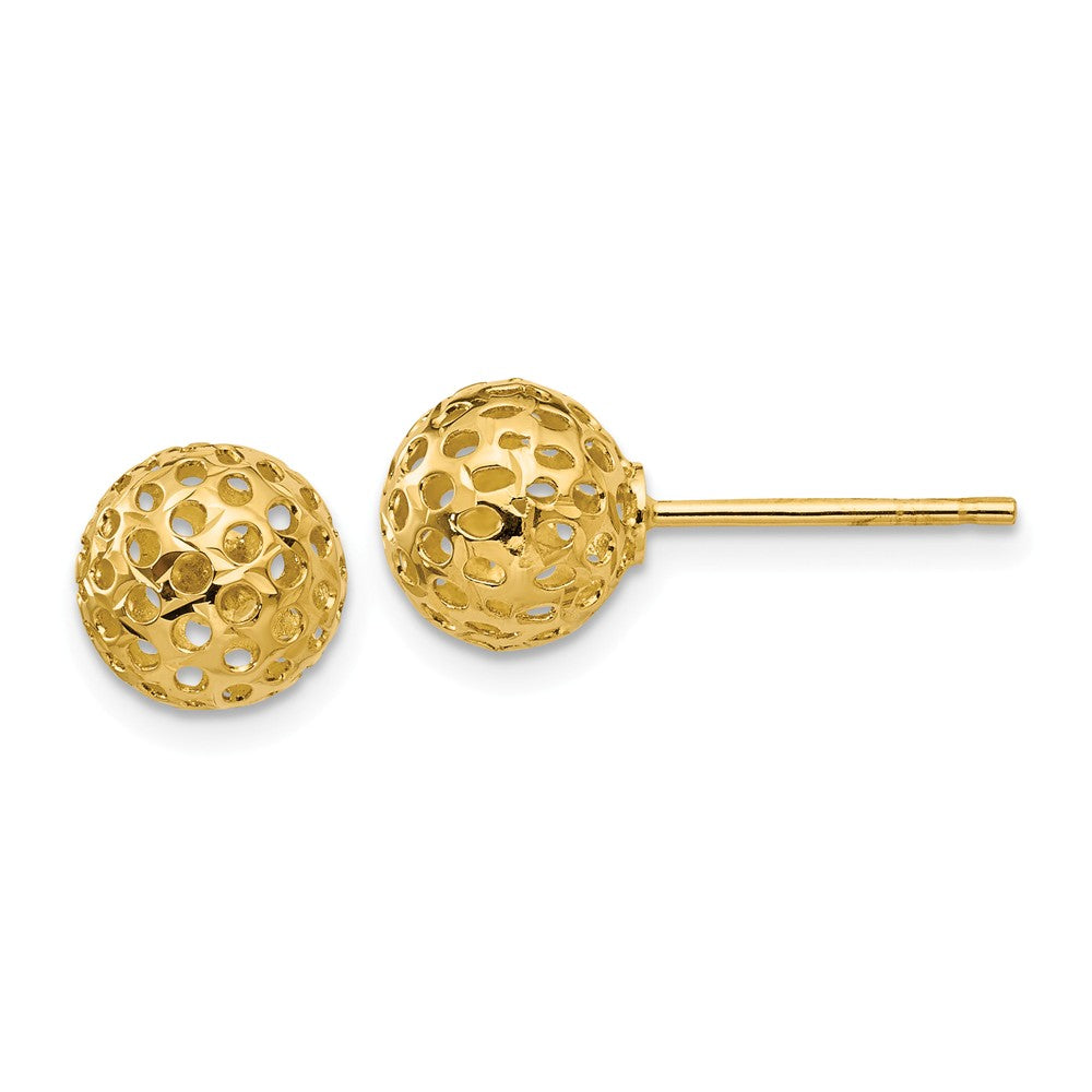 8mm Diamond Cut Open Ball Post Earrings in 14k Yellow Gold, Item E10476 by The Black Bow Jewelry Co.