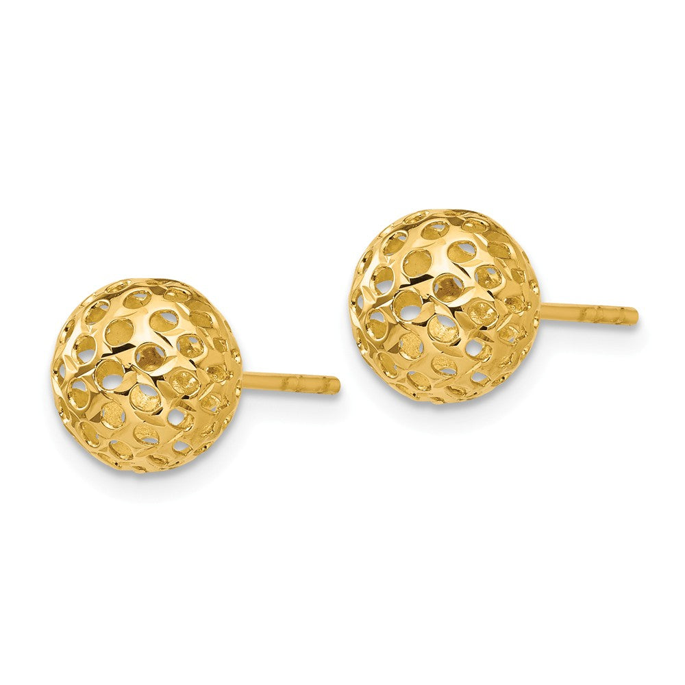 Alternate view of the 8mm Diamond Cut Open Ball Post Earrings in 14k Yellow Gold by The Black Bow Jewelry Co.