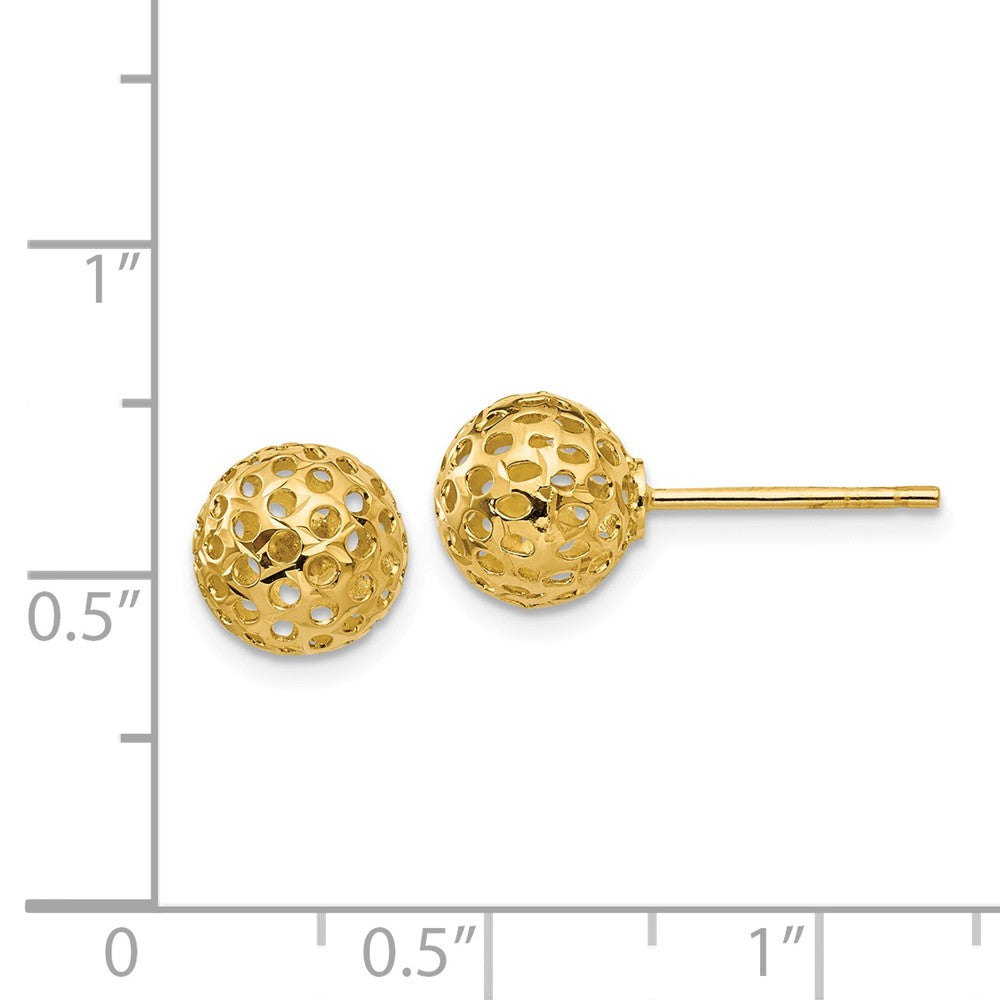 Alternate view of the 8mm Diamond Cut Open Ball Post Earrings in 14k Yellow Gold by The Black Bow Jewelry Co.