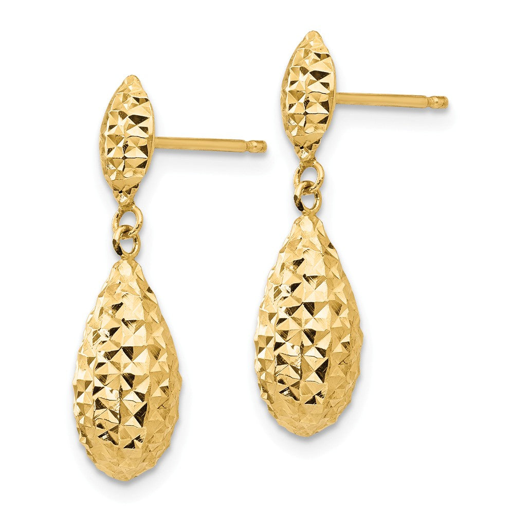 Alternate view of the Diamond Cut Puffed Teardrop Dangle Earrings 14k Yellow Gold by The Black Bow Jewelry Co.