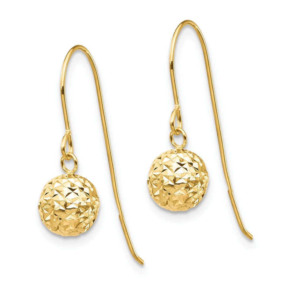 Alternate view of the 6mm Diamond Cut Bead Dangle Earrings in 14k Yellow Gold by The Black Bow Jewelry Co.