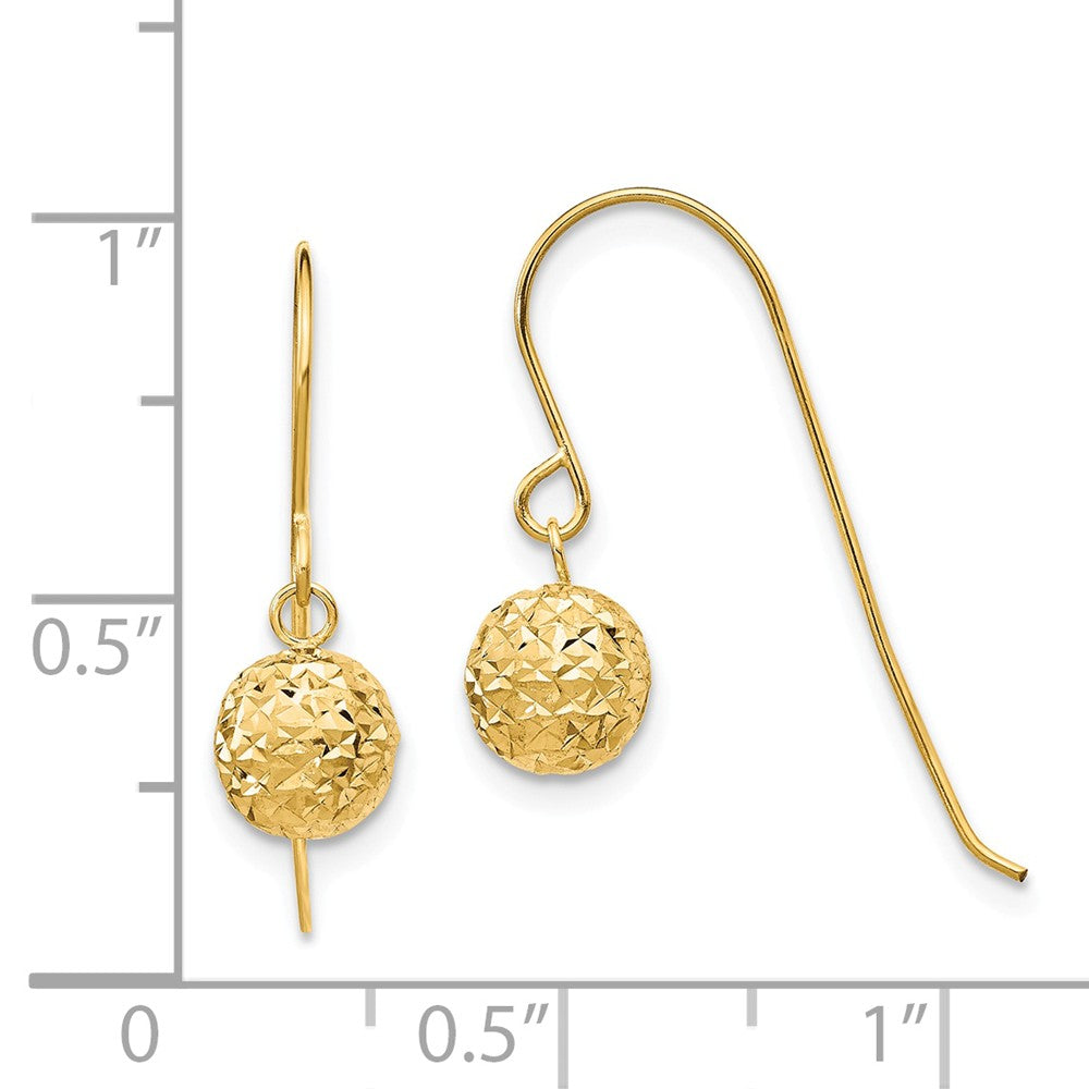 Alternate view of the 6mm Diamond Cut Bead Dangle Earrings in 14k Yellow Gold by The Black Bow Jewelry Co.
