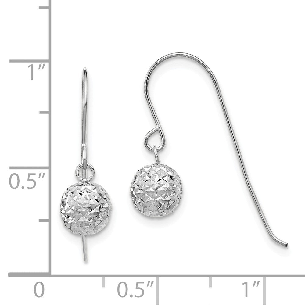Alternate view of the 6mm Diamond Cut Bead Dangle Earrings in 14k White Gold by The Black Bow Jewelry Co.