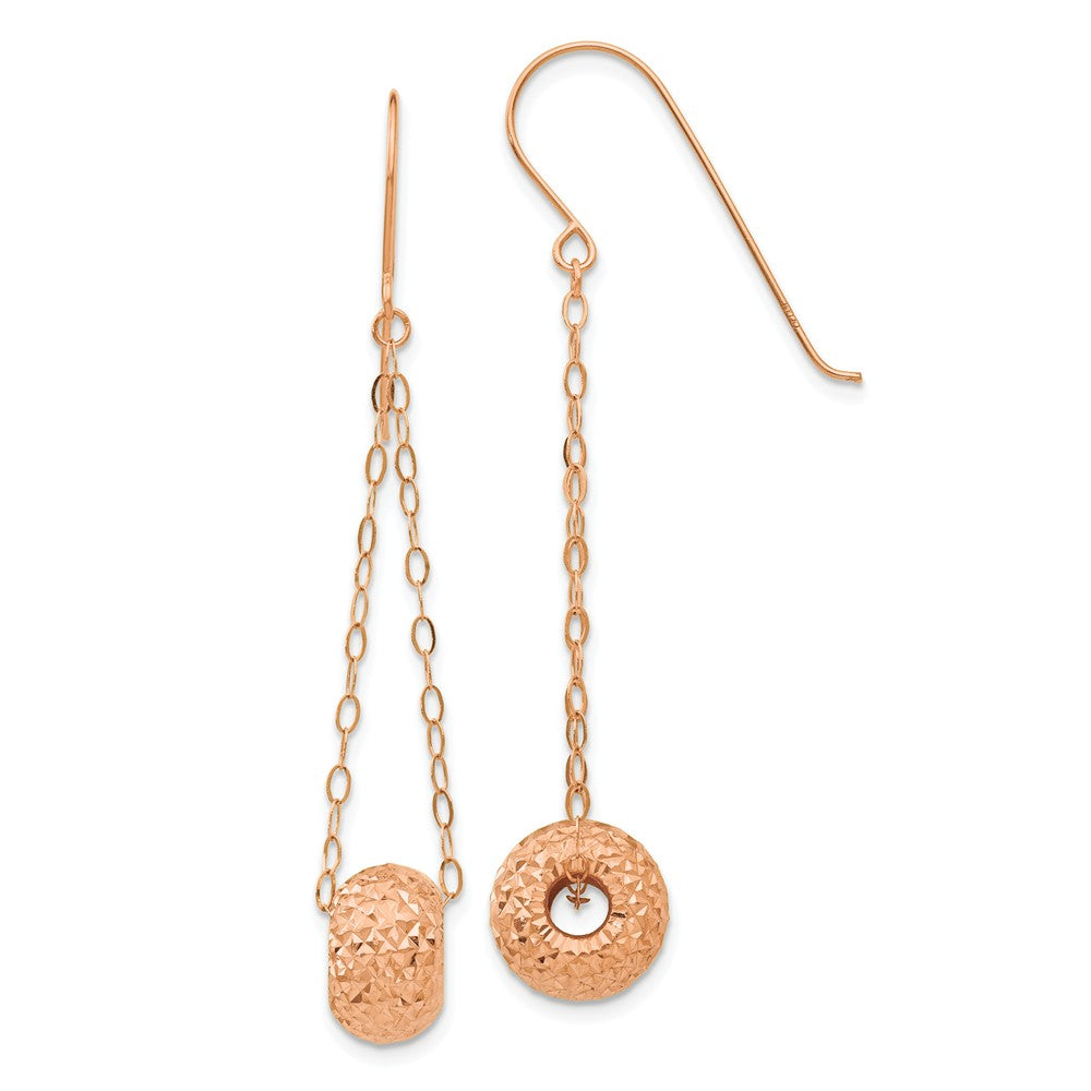 Diamond Cut Bead Dangle Earrings in 14k Rose Gold, Item E10486 by The Black Bow Jewelry Co.