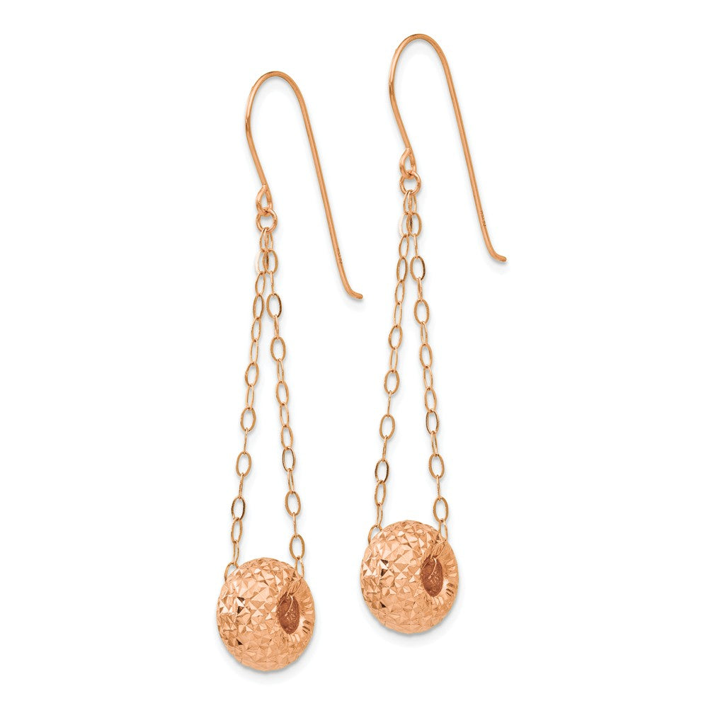 Alternate view of the Diamond Cut Bead Dangle Earrings in 14k Rose Gold by The Black Bow Jewelry Co.