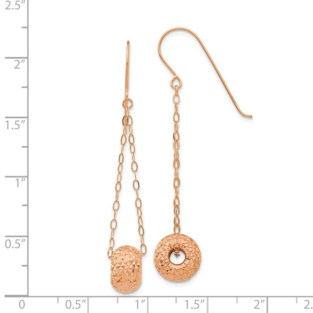 Alternate view of the Diamond Cut Bead Dangle Earrings in 14k Rose Gold by The Black Bow Jewelry Co.