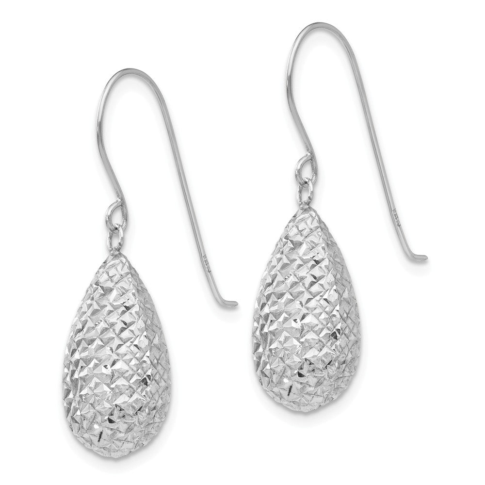 Alternate view of the 15mm Diamond Cut Puffed Teardrop Dangle Earrings in 14k White Gold by The Black Bow Jewelry Co.