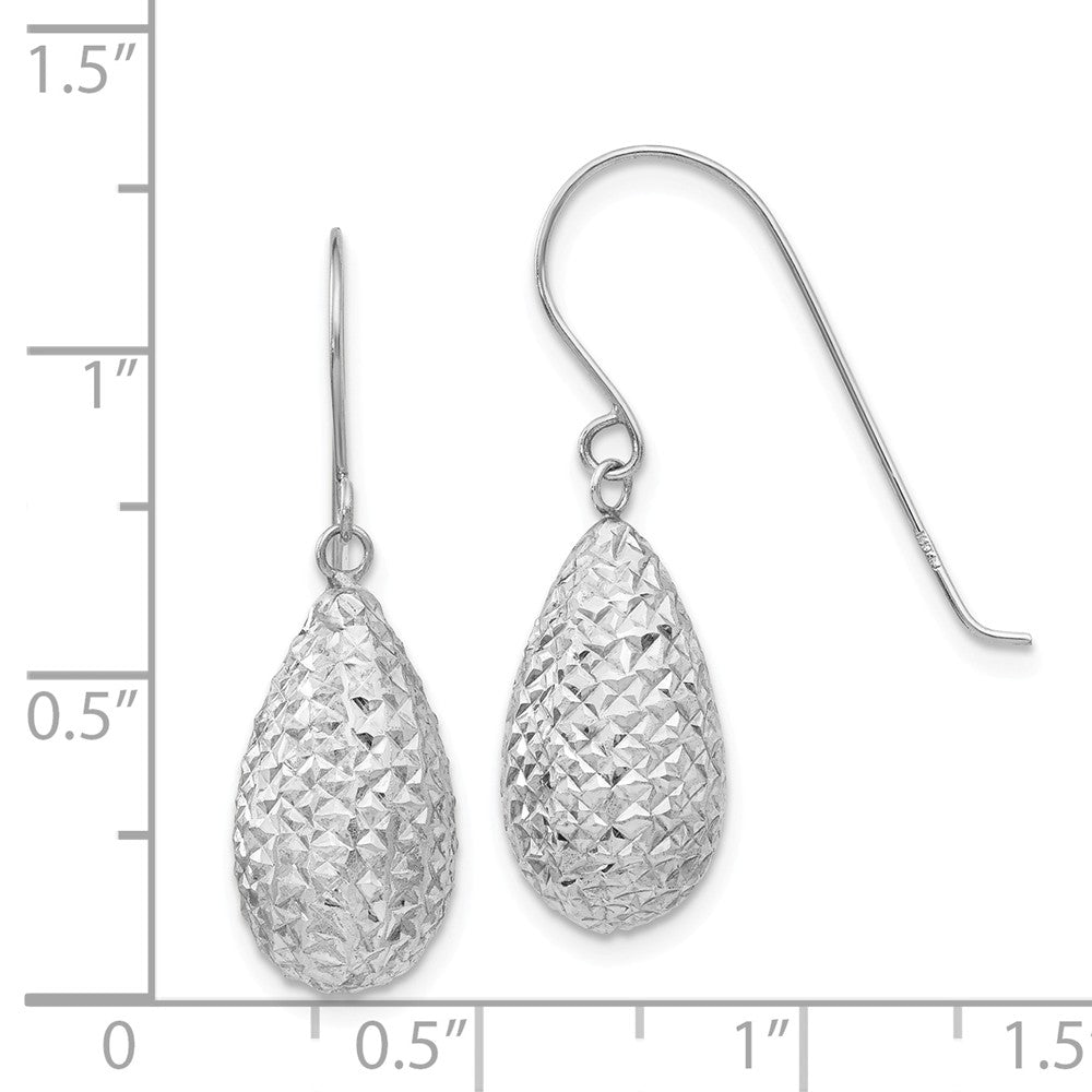 Alternate view of the 15mm Diamond Cut Puffed Teardrop Dangle Earrings in 14k White Gold by The Black Bow Jewelry Co.