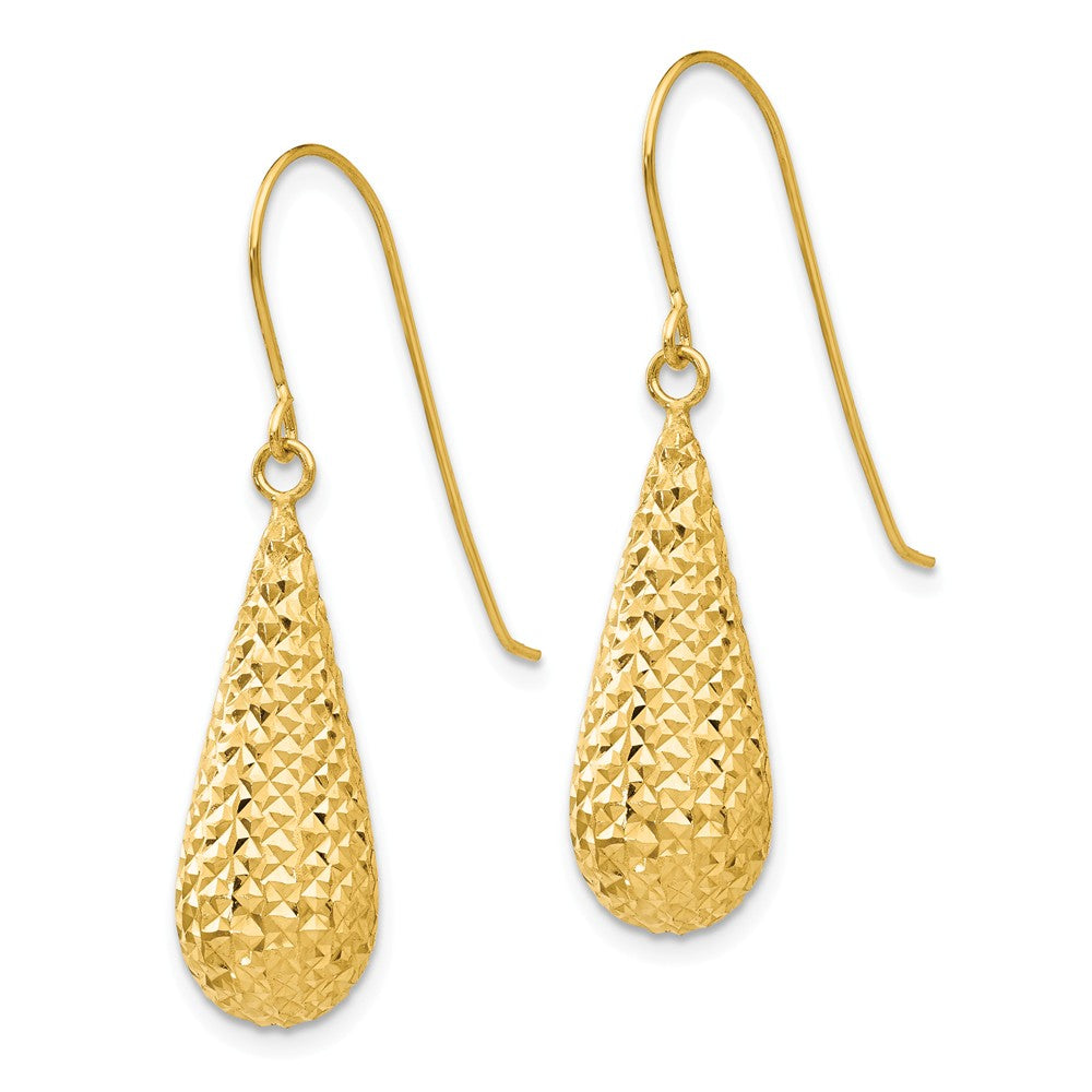 Alternate view of the 20mm Diamond Cut Puffed Teardrop Dangle Earrings in 14k Yellow Gold by The Black Bow Jewelry Co.