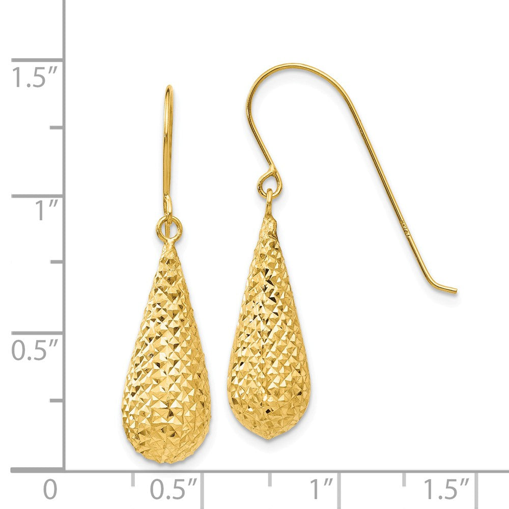 Alternate view of the 20mm Diamond Cut Puffed Teardrop Dangle Earrings in 14k Yellow Gold by The Black Bow Jewelry Co.