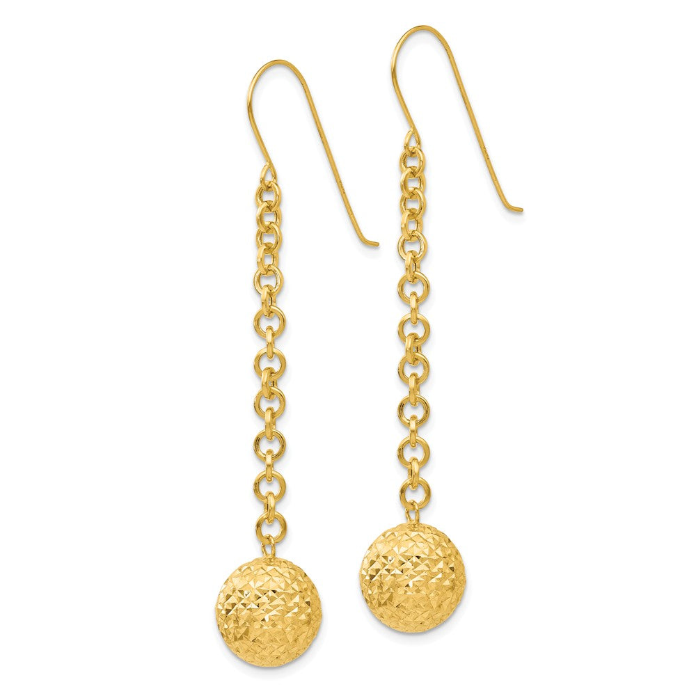 Alternate view of the 10mm Diamond Cut Bead and Chain Dangle Earrings in 14k Yellow Gold by The Black Bow Jewelry Co.
