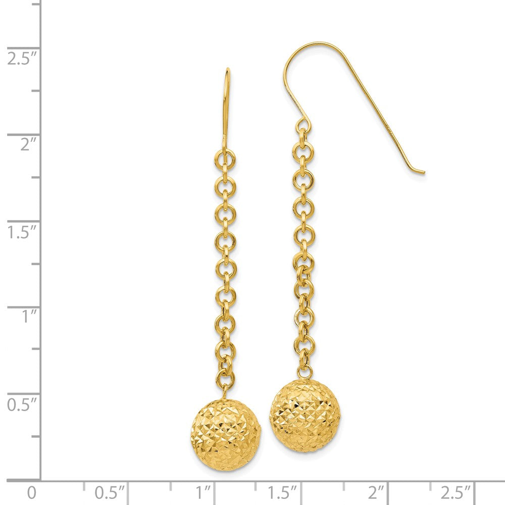 Alternate view of the 10mm Diamond Cut Bead and Chain Dangle Earrings in 14k Yellow Gold by The Black Bow Jewelry Co.