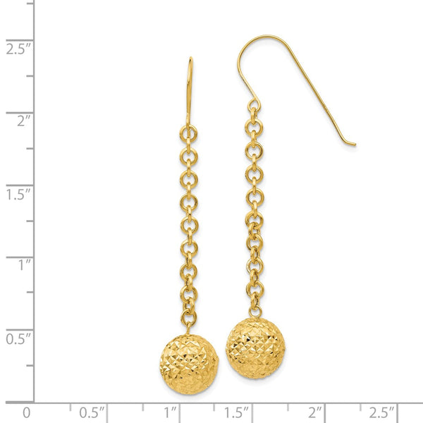 10mm Diamond Cut Bead and Chain Dangle Earrings in 14k Yellow Gold ...