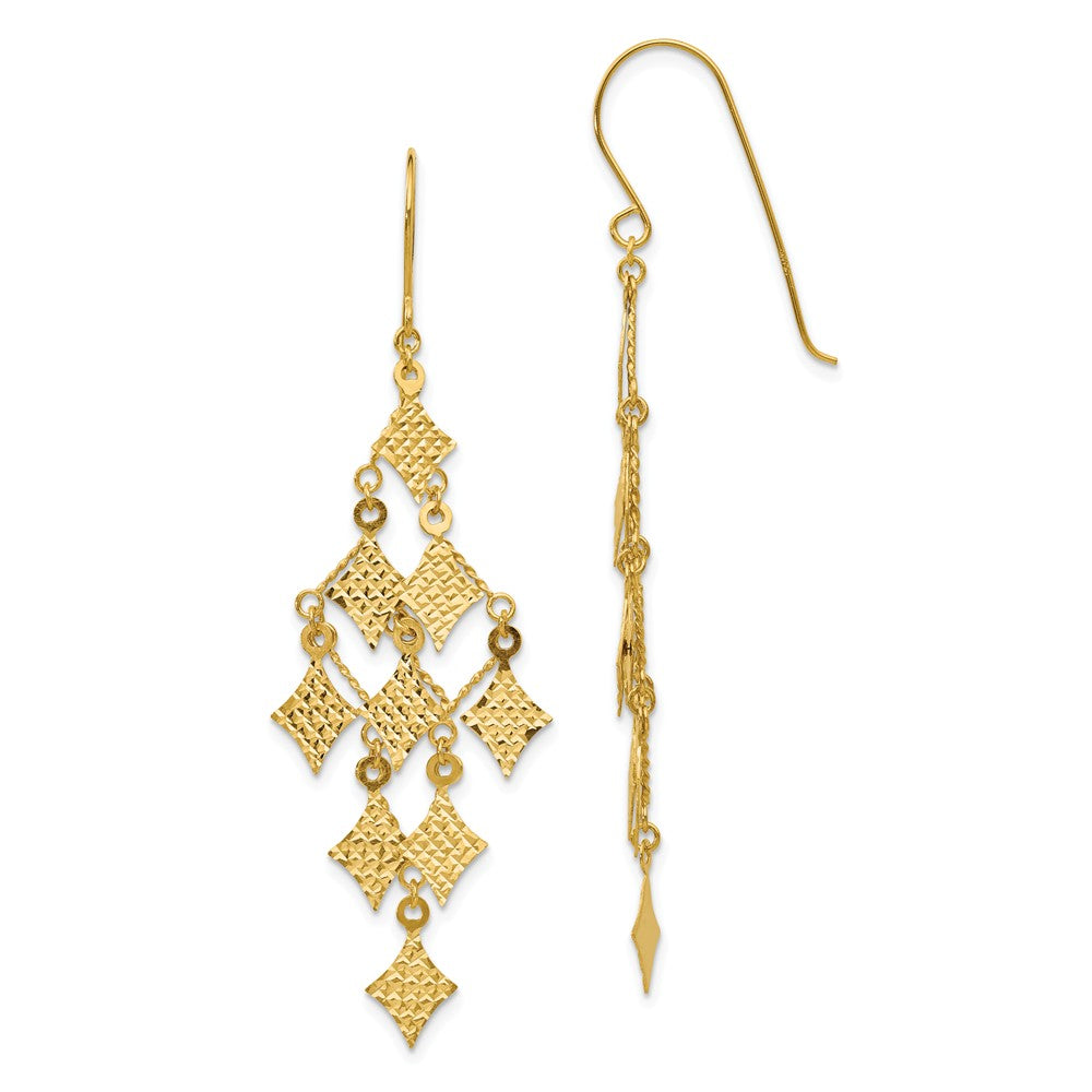 Diamond Cut Rhombus Chandelier Earrings in 14k Yellow Gold, Item E10492 by The Black Bow Jewelry Co.