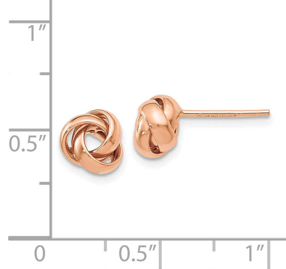 Alternate view of the 7mm Polished Love Knot Post Earrings in 14k Rose Gold by The Black Bow Jewelry Co.