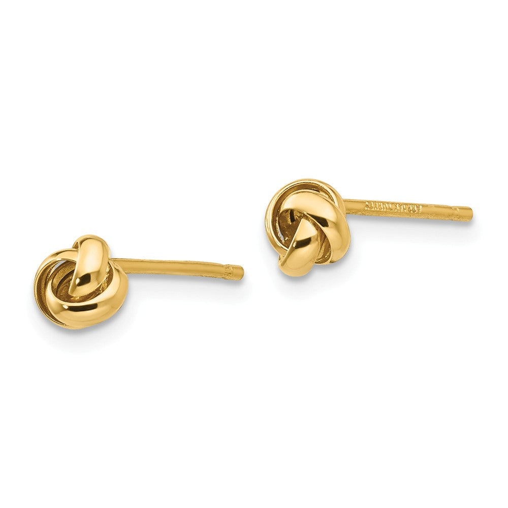 Alternate view of the 5mm Polished Love Knot Earrings in 14k Yellow Gold by The Black Bow Jewelry Co.