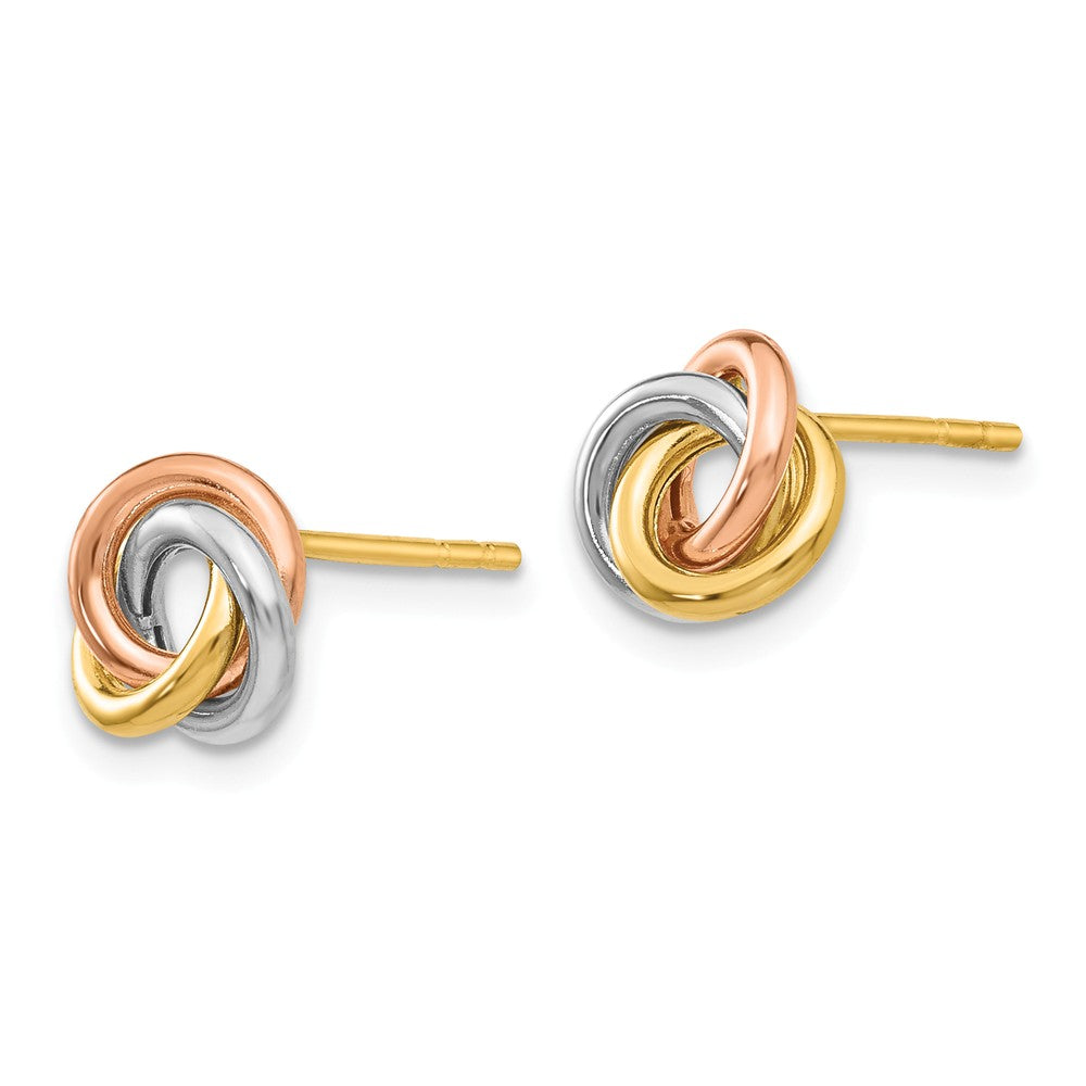 Alternate view of the 8mm Tri-Color Love Knot Earrings in 14k Gold by The Black Bow Jewelry Co.