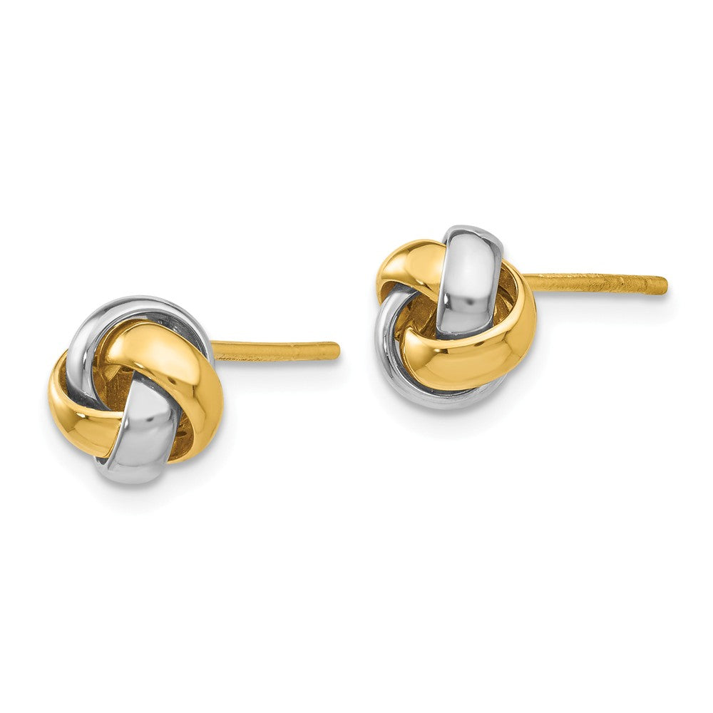 Alternate view of the 8mm Polished Love Knot Earrings in 14k Two Tone Gold by The Black Bow Jewelry Co.