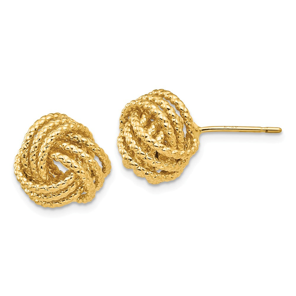 12mm Twisted Rope Love Knot Post Earrings in 14k Yellow Gold, Item E10510 by The Black Bow Jewelry Co.