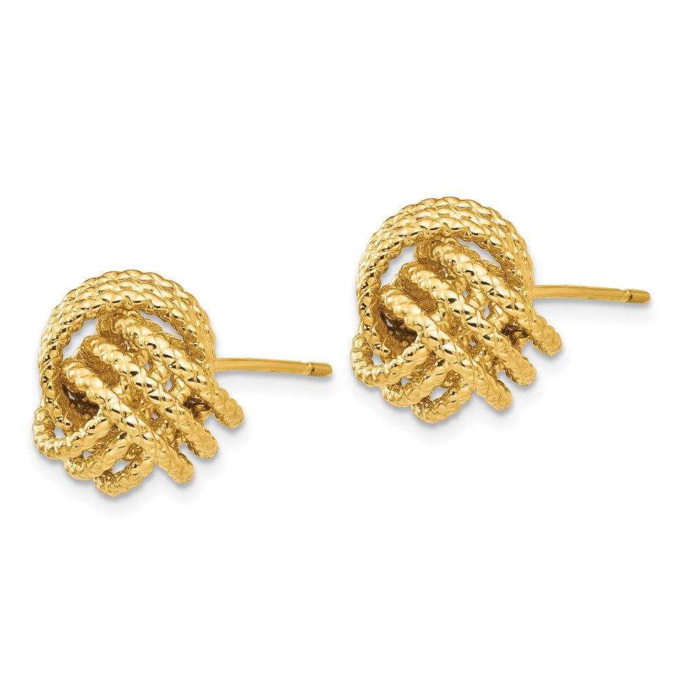 12mm Twisted Rope Love Knot Post Earrings in 14k Yellow Gold
