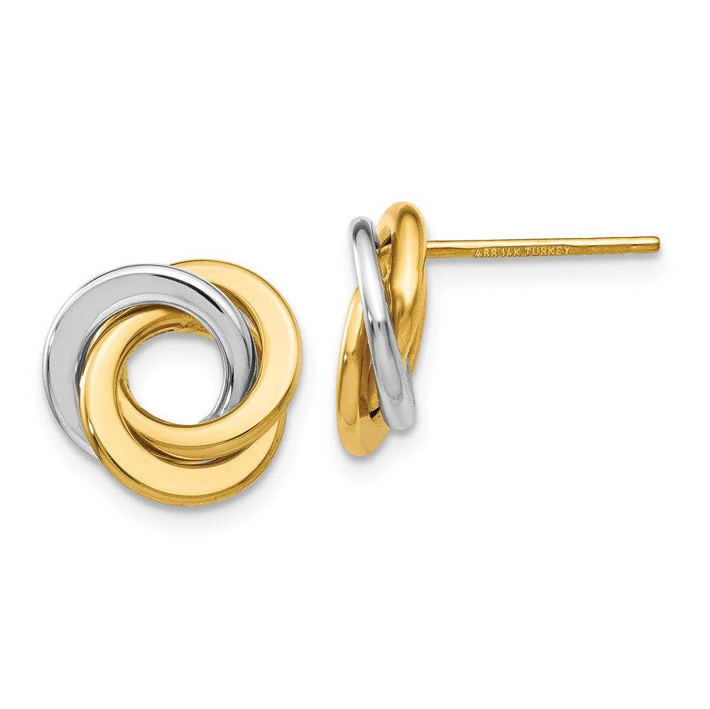 11mm Two Tone Love Knots Post Earrings in 14k Gold, Item E10511 by The Black Bow Jewelry Co.