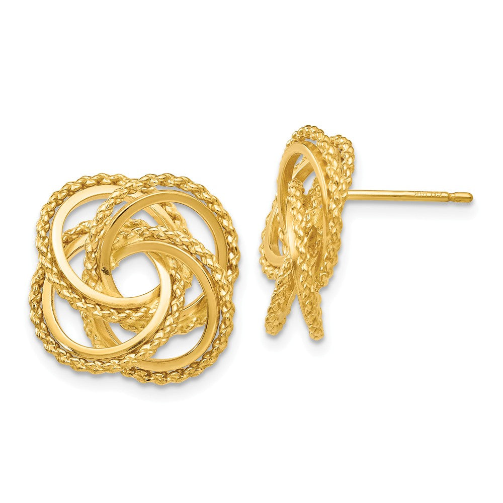 18mm Polished and Twisted Love Knot Earrings in 14k Yellow Gold, Item E10518 by The Black Bow Jewelry Co.