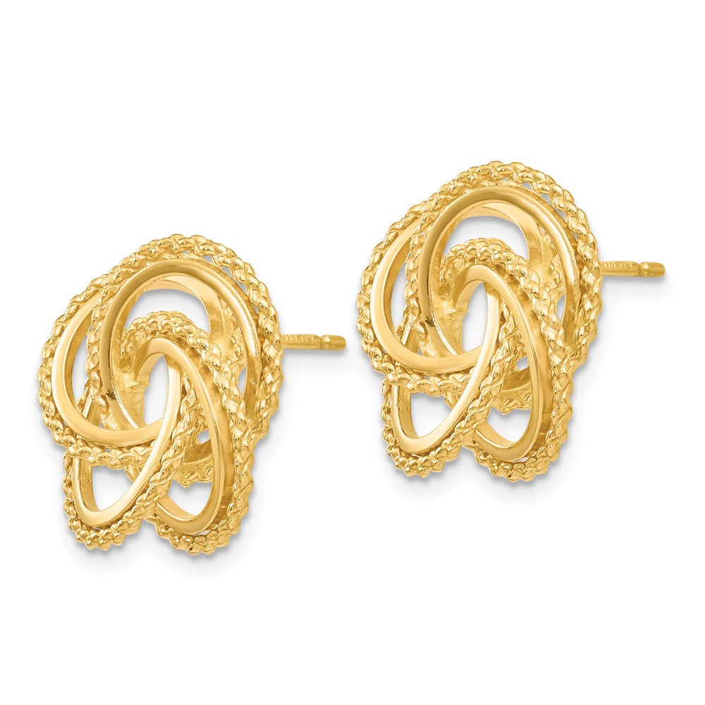 Alternate view of the 18mm Polished and Twisted Love Knot Earrings in 14k Yellow Gold by The Black Bow Jewelry Co.
